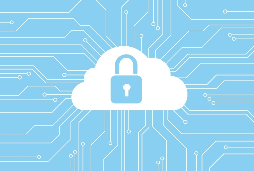 Stock image of a lock on a cloud icon.