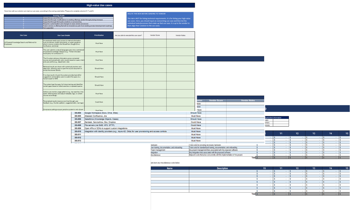 Sample of the key deliverable, 'Requirements Workbook'.