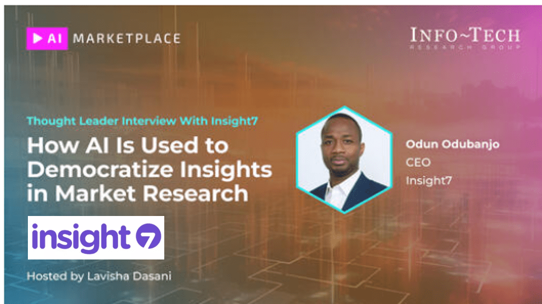 A screenshot of the title page of the Info-Tech workshop: How AI Is Used to Democratize Insights in Market Research