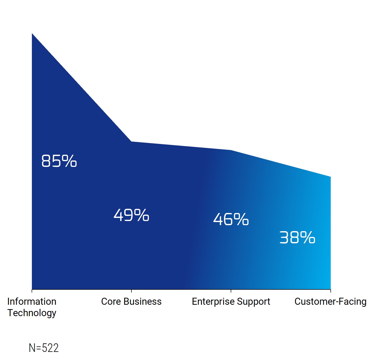 Mountain chart with four functions listed, the biggest is Information Technology - 85%, followed by Core Business, Enterprise Support, and Customer Facing.