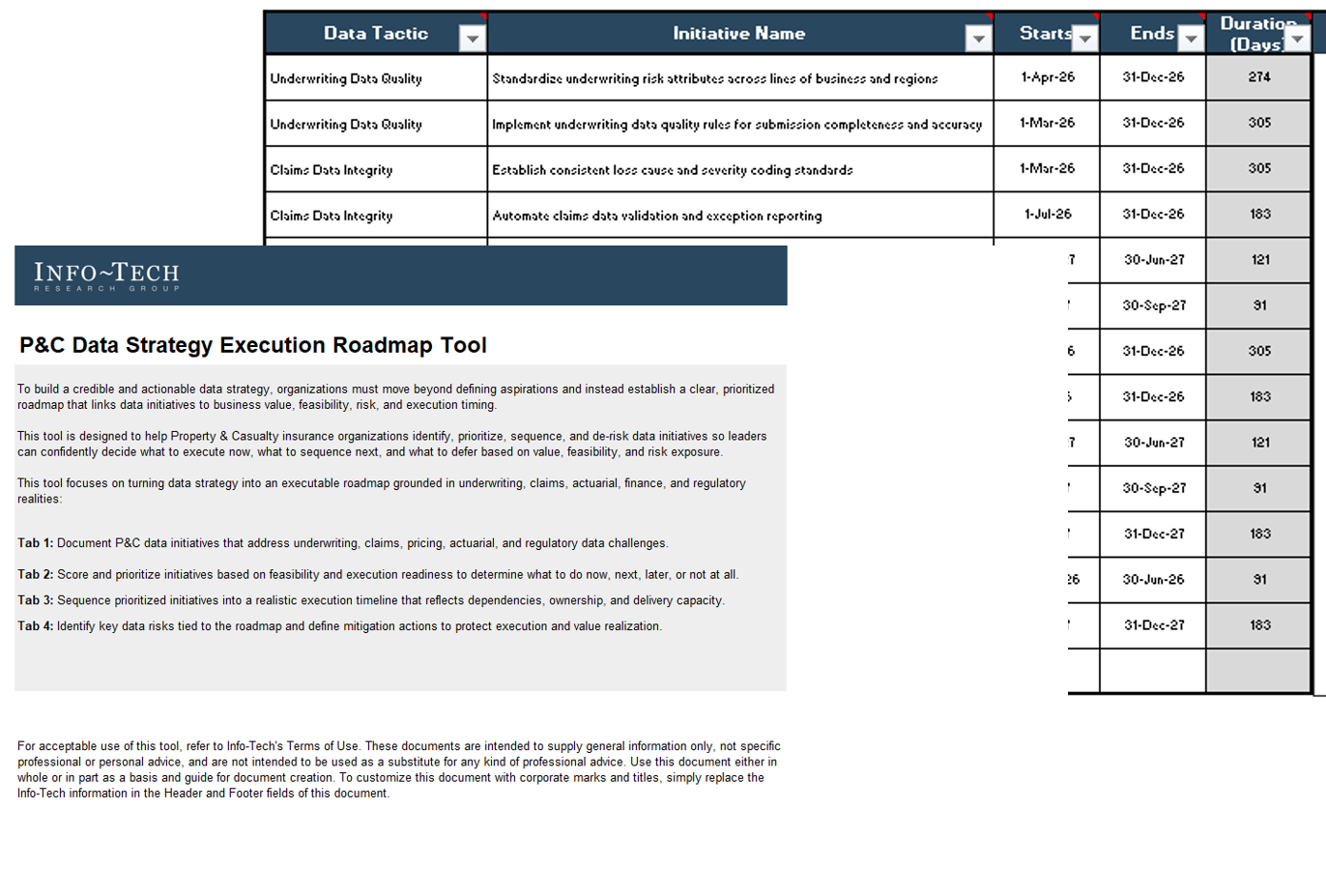 Sample of the key deliverable, 'Data Strategy Execution Roadmap Tool'.