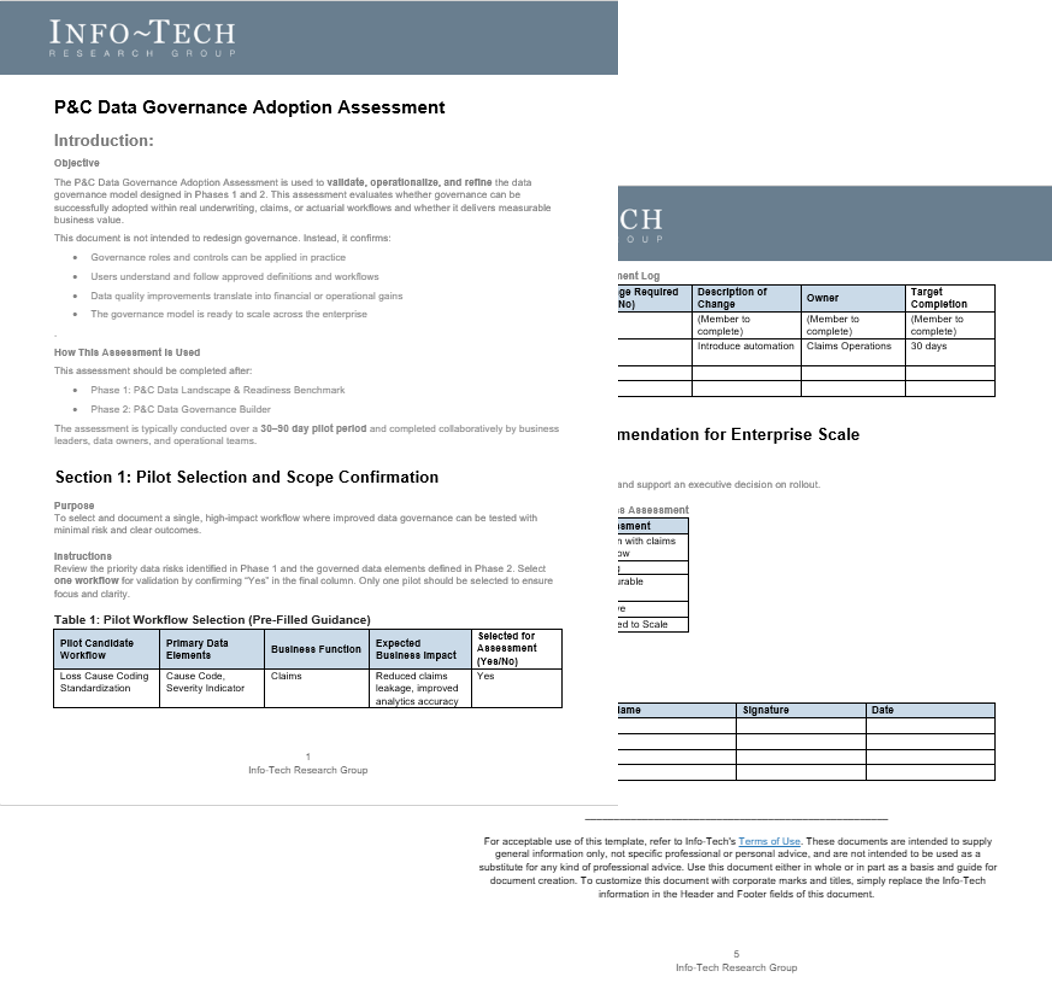 Sample of the 'Data Governance Adoption Assessment' deliverable.