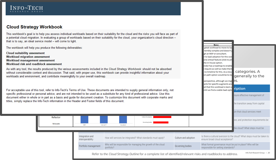 Sample of the key deliverable, 'Cloud Strategy Workbook'.