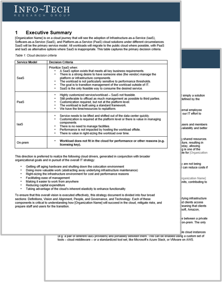 Sample of the 'Cloud Strategy Document Template' deliverable.