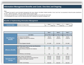 Sample of the 'ROI and Business Case Tool' deliverable.