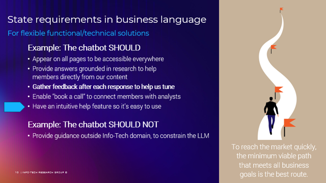 State requirements in business language. For flexible functional/technical solution. 