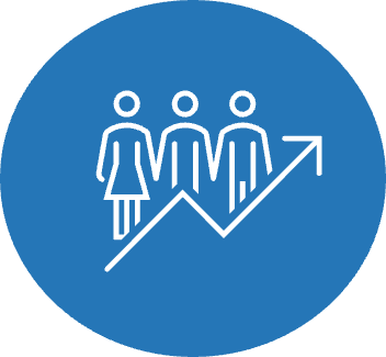 Icon of people on an upward trend line.