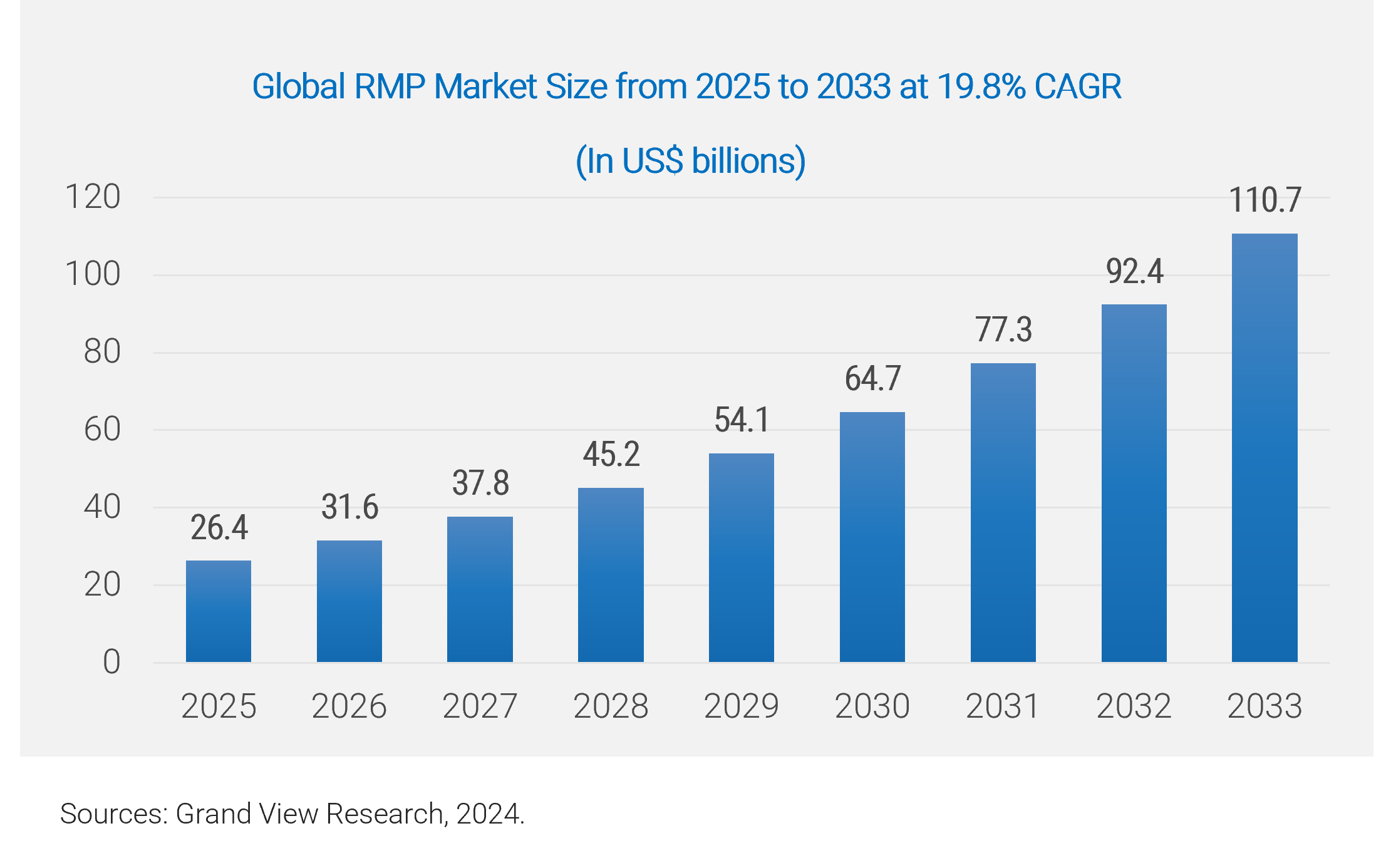 Global RMP Market Size from 2025 to 2033 at 19.8% CAGR (In US$ billions)