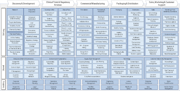 Sample of the capability map for 'Pharmaceutical Manufacturing'.