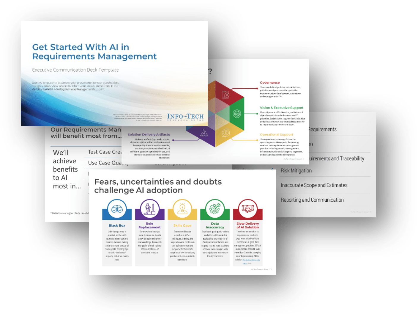 The image contains screenshots of the Executive Communication Deck.