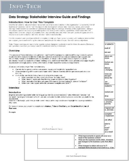 Sample of the 'Data Strategy Stakeholder Interview Guide and Findings' deliverable.