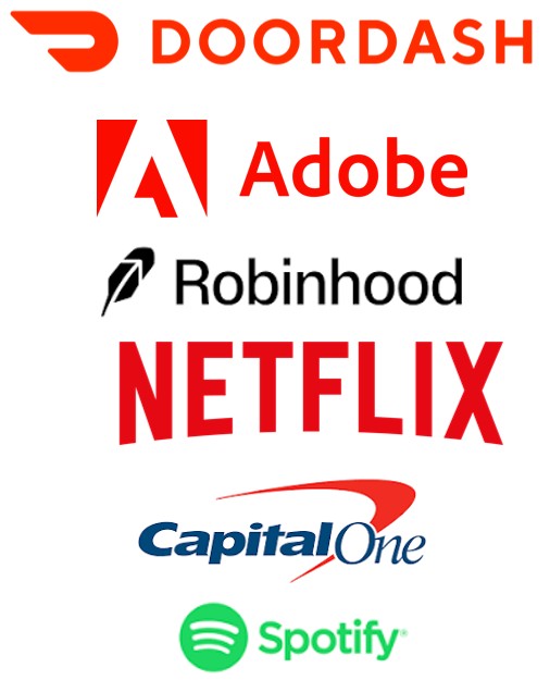 Doordash, Adobe, Robinhood, Netflix, Capital One, Spotify